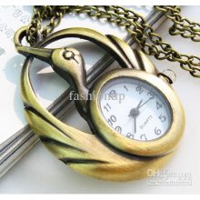Hottest Swan Retro Pocket Watch Brass Bronzing Necklace Pendant Gift