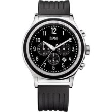 Hugo Boss Men's Black Rubber Strap, Chronograph Classic Steel Watch 1512323