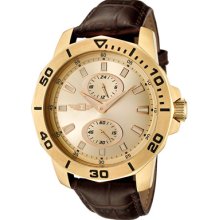 I by Invicta Watches Men's Chronograph Gold Dial Brown Leather Brown L