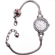 I Love You Always - Solid 925 Sterling Silver Bracelet Watch With Swarovski Elements for European Bead Charm