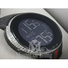 Igucci 2.5 Ct Mens Custom Black Iced Gucci Digital Ya114207 White Diamond Watch
