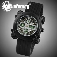 Infantry Digital Quartz Date Day Sport Mens Wrist Watch Black Rubber Stopwatch