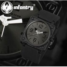 Infantry Infiltrator Rare Square Quartz Army Mens Wrist Watch Black Tone Rubber