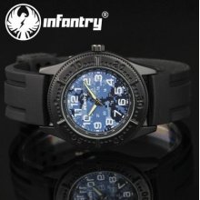 Infantry Mens Wrist Watch Analog Lume Sport Blue Military Black Rubber On Sale