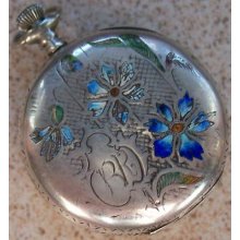 Invar Pocket Watch Silver & Enamel Case Open Face 49 Mm. In Diameter