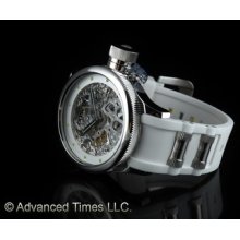 Invicta Men's Russian Diver Mechanical Skeleton Dial Solid Silver Ss White Watch