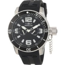 Invicta Mens Specialty Day & Date Black Dial Stainless Steel Case Silicone Watch