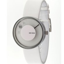 Issey Miyake Unisex Vue Yves Behar Stainless Watch - White Leather