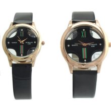 Italy Hollow Cross Lovers Couple Watches Leather Light Thin Quartz Wrist Watch
