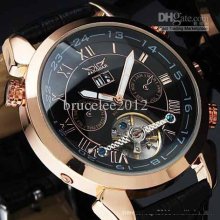 Jaragar Men Automatic Mechanical Tourbillion Leather Watch Sport Div
