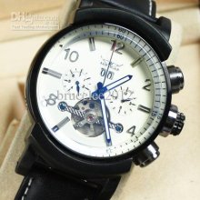 Jaragar Tourbillon White Men Leather Stainless Sport Mechanical Dive