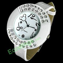 Jewelry Round Crystal Ladies' Leather Wrist Watch Band