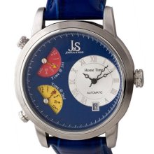 Joshua & Sons Men's Blue Automatic Triple Time Zone Watch
