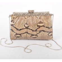 Judith Leiber Beige/brown Snakeskin Rhinestone Kisslock Crossbody Bag