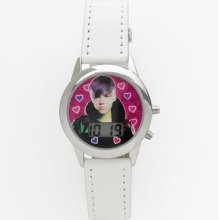 Justin Bieber Silver Tone Heart Charm Digital Watch - Kids