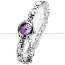 Kimio Heart Bracelet Crystal Lady Girl Purple Dial Quartz Watch Gift Usts