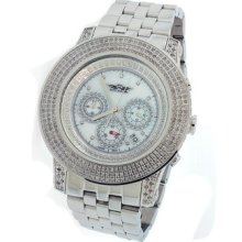 King Master Mens White Dial Silver Round Case Chronograph Diamond Watch 1.00ct