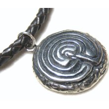 Labyrinth Pendant Braided Leather Necklace