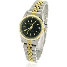 Ladies' Charles Hubert 14K Gold-Plated Two-Tone Stainless Steel Black Dial Watch