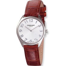 Ladies Charles Hubert Leather Band Silver White Dial Super Slim Watch No. 6687-W