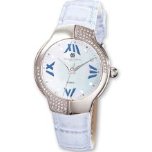 Ladies Charles Hubert Leather Band Blue Mother of Pearl Watch