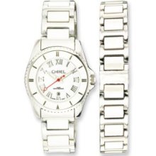 Ladies Chisel Ceramic & Stainless Steel White Dial Watch & 7.5in Bracelet S