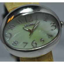 Ladies Giantto Ovale Beige Swiss Leather Oval Green Pearl Dial Swiss Watch