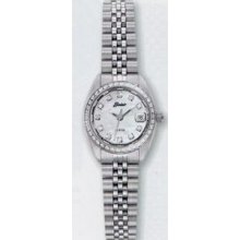 Ladies Quartzline Silver Diamond Sport Watch W/ Mother Of Pearl Dial