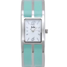 Ladiesâ€™ Silver-Tone & Green Enamel Bangle Watch
