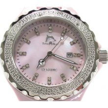 Ladies Women Diamond Techno Master Watch H Color Pink Ceramic 0.12ct