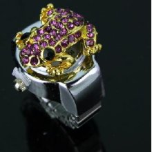 Lady's Stainless Steel Silver Ring Watch with Diamond Frog Cover