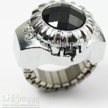 Lady's Stainless Steel Silver Ring Watch Black