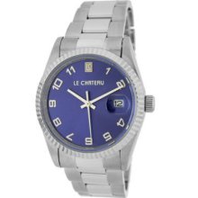 Le Chateau Men's Metal Band Classic Watch W/ Arabic Numerals & Blue Face-2660mbl