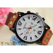 Leather Watch for Men and Women White Face WH1