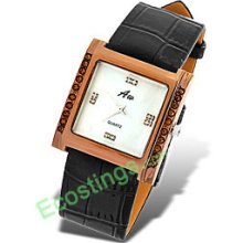 Leather Watchband Dial Rectangle Ladies' Watch
