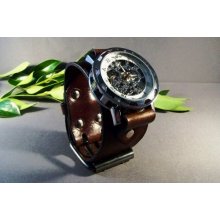 Leather Watchband Silver And White On Vintage