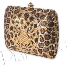 Leopard Face Crystal Clutch Bag