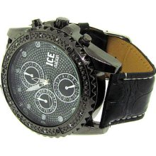 Luxury Hip Hop Watch - Heavy Bling - Gunmetal Iced Out - With Leather Strap