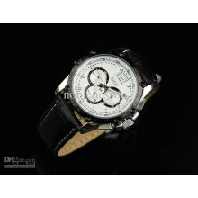 Luxury Mens Jaragar White Dial Steel Automatic Leather Strap Sport W