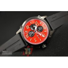 Luxury Mens Porsche 48mm Red Dial Black Automatic Rubber Strap Wrist