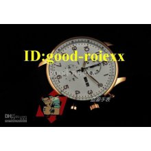 Luxury Mens White Dial Portuguese Watch Chrono Rose Gold Men Pilot D