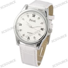 Luxury Quartz Clock Hours Analog Dial White Leather Men Women Wrist Watch Cw71