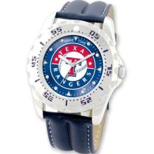 Major League Baseball Watches - Men's Leather Strap Texas Rangers Stainless Watch