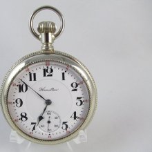 Mans 1915 antique Art Deco Hamilton 972 railroad grade 17 jewel pocket watch 16 size display back case