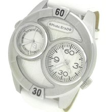 Marc Ecko Dual Time White Leather Mens Watch E16584g3