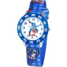 Marvel Kid's Captain America Stainless Steel Time Teacher Watch -Blue
