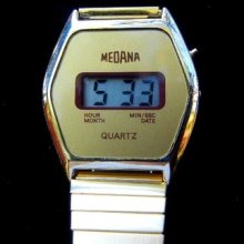 Medana Men's Quartz 1970s Digital Wristwatch, Date, Month, Sec Watch Runs Madena