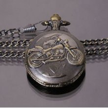 Men Boyfriend Gift Vintage Bronze Motorcycle Carved Large Quartz Pocket Watch