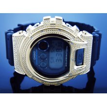 Men Casio G Shock 0.15CT Diamond Black Face Watch 6900 Yellow Gold Case
