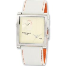 Men Charles Hubert Leather Band Beige Dial Dual Time Watch